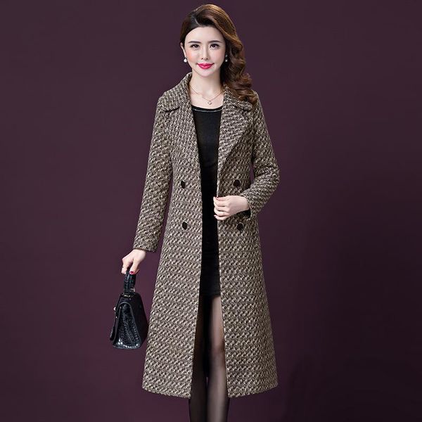 women's wool & blends woolen coat 2021 autumn and winter fashion mother's check large windbreaker medium long wear, Black
women's wool & blends woolen coat 2021 autumn and winter fashion mother's check large windbreaker medium long wear, Black