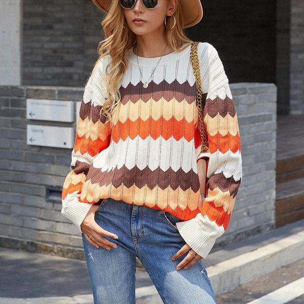 women's sweaters autumn/winter sweater 2021 wave stripe stitching contrast color round neck pullover em*, White;black
women's sweaters autumn/winter sweater 2021 wave stripe stitching contrast color round neck pullover em*, White;black