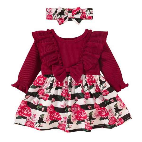 girl's dresses toddler rose printed girls kids long sleeve bow ruffles clothing born princess dress headband party suit, Red;yellow
girl's dresses toddler rose printed girls kids long sleeve bow ruffles clothing born princess dress headband party suit, Red;yellow