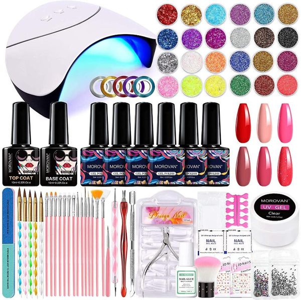 gel nail kit with uv light- for beginners, 6 colors polish set glitter and sequins, base coat tools art kits
gel nail kit with uv light- for beginners, 6 colors polish set glitter and sequins, base coat tools art kits