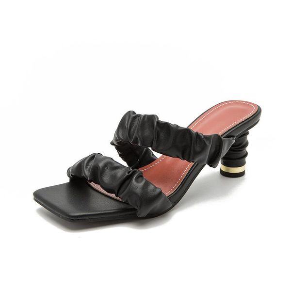 slippers 2021 vintage summer women design pleated sandals square sole thin heel woman mules slides shoes size 41-43, Black
slippers 2021 vintage summer women design pleated sandals square sole thin heel woman mules slides shoes size 41-43, Black