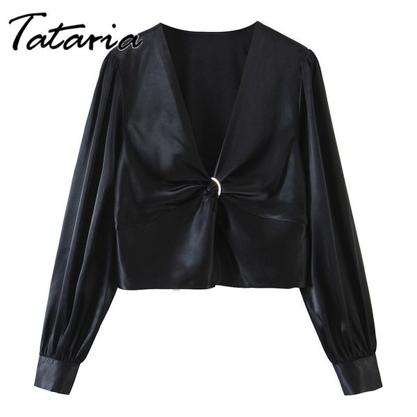 spring fashion women's satin shirt elegant blouse black v neck long sleeves crop folds design female loose pullover shirts 210514, White
spring fashion women's satin shirt elegant blouse black v neck long sleeves crop folds design female loose pullover shirts 210514, White