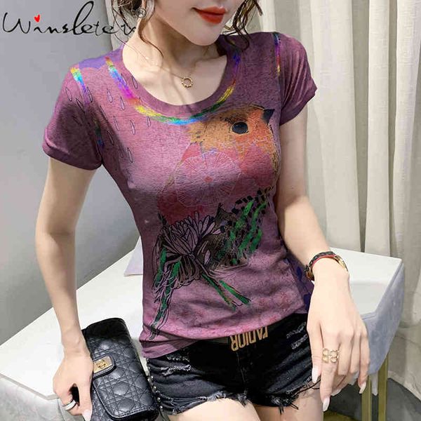 women's t-shirt summer european clothes print bird gold blocking fashion women short sleeve bottoming shirt slim tees 2021 t1, White
women's t-shirt summer european clothes print bird gold blocking fashion women short sleeve bottoming shirt slim tees 2021 t1, White