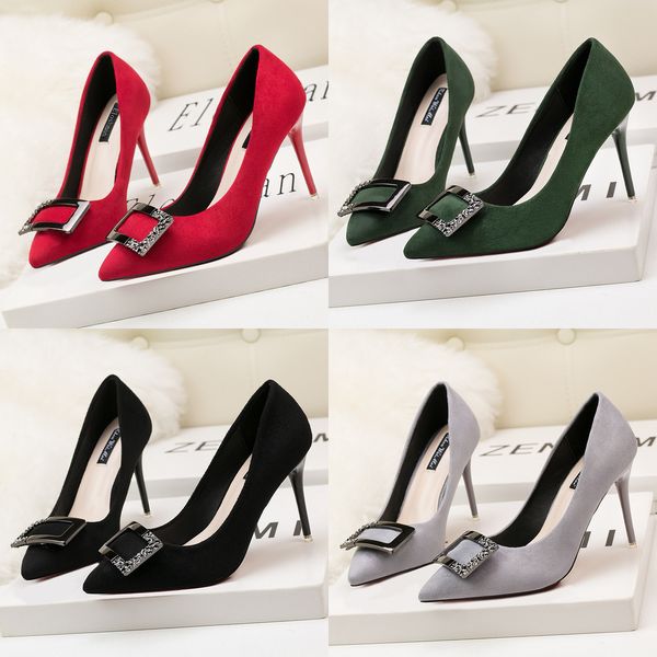 fashion simple women's shoes thin heel high heel shallow mouth pointed square button feeling thin single shoe high heel shoes, Black
fashion simple women's shoes thin heel high heel shallow mouth pointed square button feeling thin single shoe high heel shoes, Black