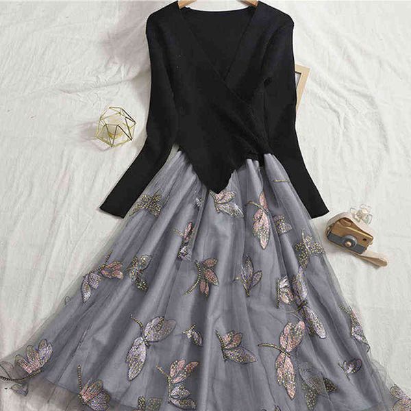 elegant stitching knitted color dragonfly net yarn dress women 2021 autumn contrasting color vintage long dress female vestidos y1204, Black;gray
elegant stitching knitted color dragonfly net yarn dress women 2021 autumn contrasting color vintage long dress female vestidos y1204, Black;gray