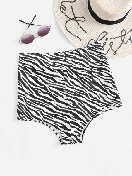 plus zebra stripe bikini bottom g01z#, Black