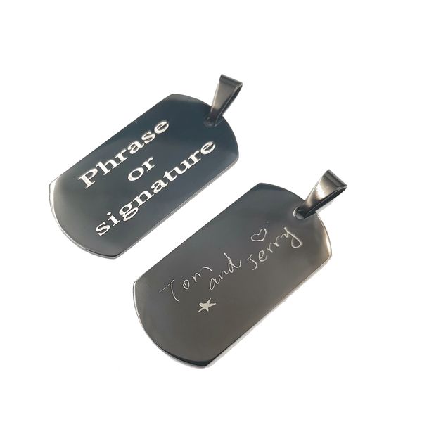 customized phrase and signature pendant (what letter message me ) stainless steel dog tag charms pendants necklace black chain 24'', Silver
customized phrase and signature pendant (what letter message me ) stainless steel dog tag charms pendants necklace black chain 24'', Silver