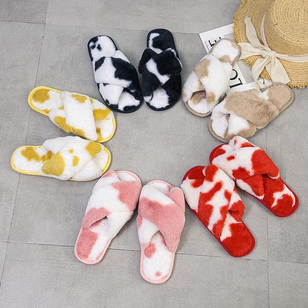 slippers 2021 home plush cow pattern cross section casual european and american cross-border cotton, Black