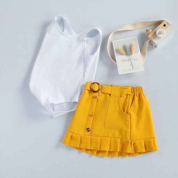 2pcs toddler kids baby girl clothes sets sleeveless solid vest romper yellow pleated skirt summer outfit set, White
2pcs toddler kids baby girl clothes sets sleeveless solid vest romper yellow pleated skirt summer outfit set, White