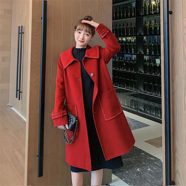 women's wool & blends double-sided woolen coat 2021 autumn winter korean fashion loose pocket thicken mid-length red overcoat mujeres a, Black
women's wool & blends double-sided woolen coat 2021 autumn winter korean fashion loose pocket thicken mid-length red overcoat mujeres a, Black
