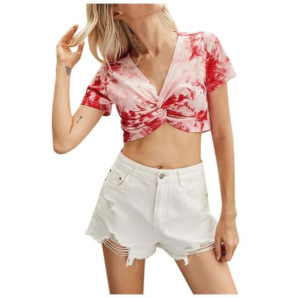 women's blouses & shirts tie-dye crop ladies v-neck pullover short shirt sleeve blouse camis female blusas #lr2, White 
women's blouses & shirts tie-dye crop ladies v-neck pullover short shirt sleeve blouse camis female blusas #lr2, White