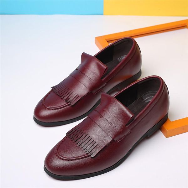

dress shoes yomior italian men casual leather vintage autumn formal loafers tassel slip-on fashion wedding oxfords high quality, Black