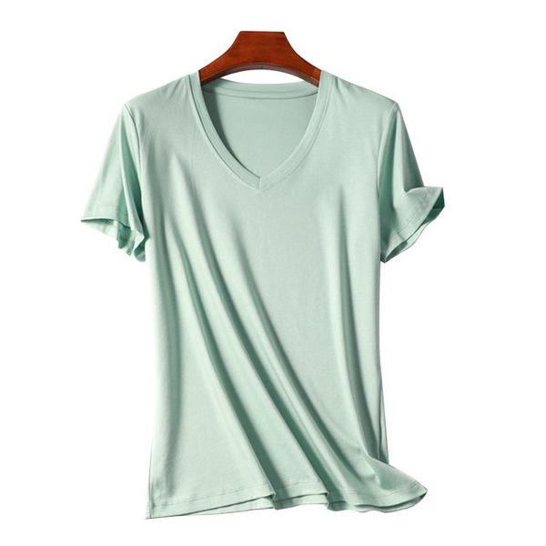 double-sided mercerized cotton short sleeves, summer loose v-neck pure all-match solid color half-sleeve t-shirt women's, White
double-sided mercerized cotton short sleeves, summer loose v-neck pure all-match solid color half-sleeve t-shirt women's, White