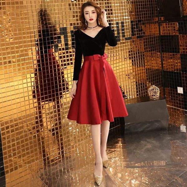 party dresses prom long sleeve v-neck elegant simple vestidos de gala plus size black burgundy knee length dress women night, White;black
party dresses prom long sleeve v-neck elegant simple vestidos de gala plus size black burgundy knee length dress women night, White;black