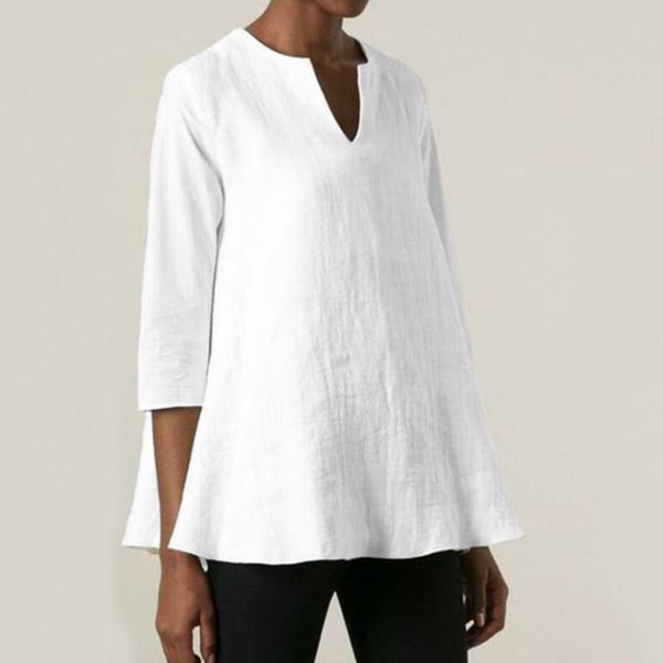 women long sleeve blouse summer v neck solid vogueblouse three quarter linen shirts female blusas plus size women's blouses &, White
women long sleeve blouse summer v neck solid vogueblouse three quarter linen shirts female blusas plus size women's blouses &, White