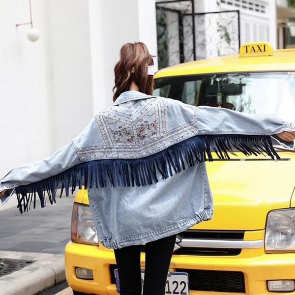 women's jackets sexemara fashion the loose tassel embroidery rivet denim jacket, Black;brown
women's jackets sexemara fashion the loose tassel embroidery rivet denim jacket, Black;brown