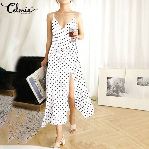 dresses celmia spaghetti straps sundress women 2021 summer fashion v neck split dress casual polka dot party prom midi vestido 5xl, Black;gray
dresses celmia spaghetti straps sundress women 2021 summer fashion v neck split dress casual polka dot party prom midi vestido 5xl, Black;gray