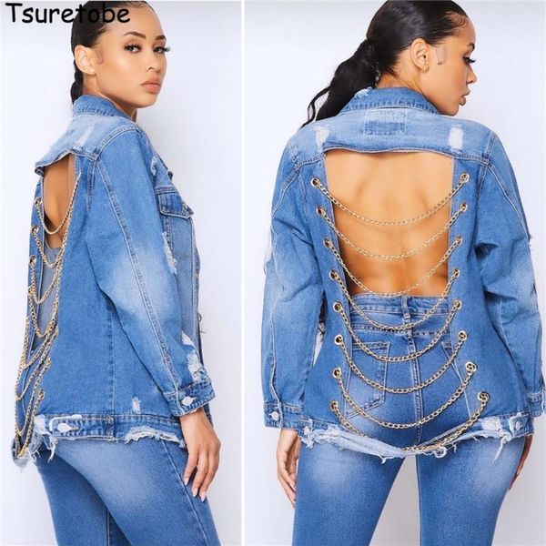 tsuretobe chain patchwork jean jacket women backless denim coat fall 2021 clothing hollow out outwear women's jackets, Black;brown
tsuretobe chain patchwork jean jacket women backless denim coat fall 2021 clothing hollow out outwear women's jackets, Black;brown
