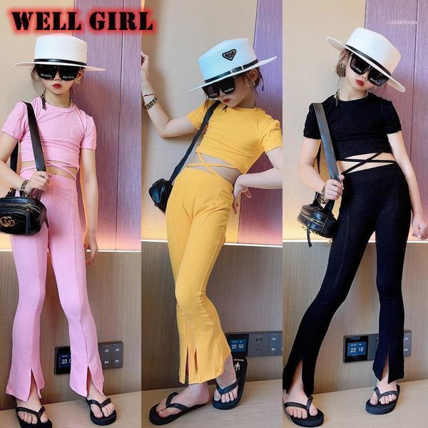 clothing sets fashion girls outfits 2 piece set crop tshirt + flare pants split kids teen bandage lace up knitted bell bottoms 4 to 14, White
clothing sets fashion girls outfits 2 piece set crop tshirt + flare pants split kids teen bandage lace up knitted bell bottoms 4 to 14, White