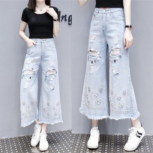 jean vintage high waist ripped female sequins nine stitches denim wide leg k401 aqgr, Blue
jean vintage high waist ripped female sequins nine stitches denim wide leg k401 aqgr, Blue