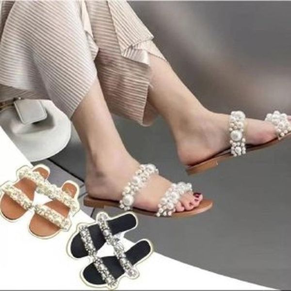 slippers 2021 summer women sandals solid color pearl open toe flat outdoor beach fashion large size zapatillas mujer, Black
slippers 2021 summer women sandals solid color pearl open toe flat outdoor beach fashion large size zapatillas mujer, Black