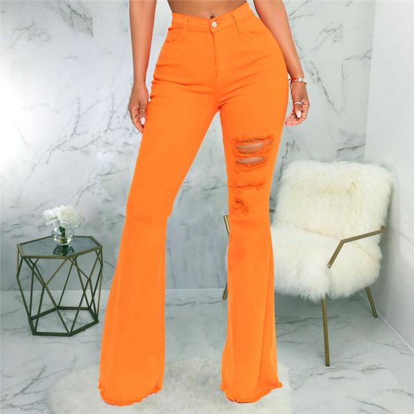 women's ripped jeans fashion high waist stretch streetwear orange trousers flare pants lady boot cut, Blue
women's ripped jeans fashion high waist stretch streetwear orange trousers flare pants lady boot cut, Blue