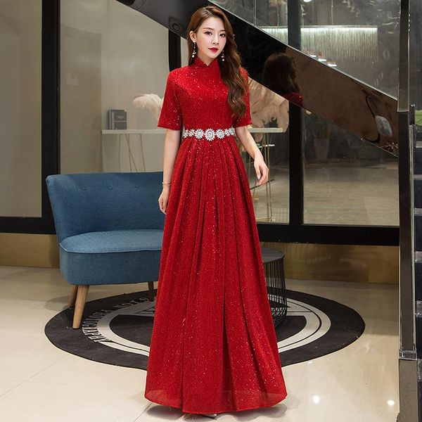 red exquisite sequins trim chinese prom dresses women long banquet gown elegant mandarin collar formal party dress ethnic clothing
red exquisite sequins trim chinese prom dresses women long banquet gown elegant mandarin collar formal party dress ethnic clothing