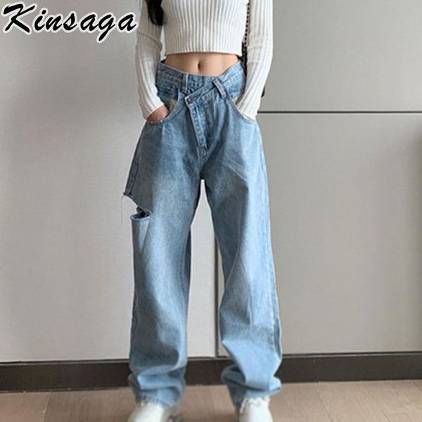 women's jeans y2k grunge low rise ripped women harajuku irregular waist aesthetic hole wide leg denim pants street indie baggy mom, Blue 
women's jeans y2k grunge low rise ripped women harajuku irregular waist aesthetic hole wide leg denim pants street indie baggy mom, Blue