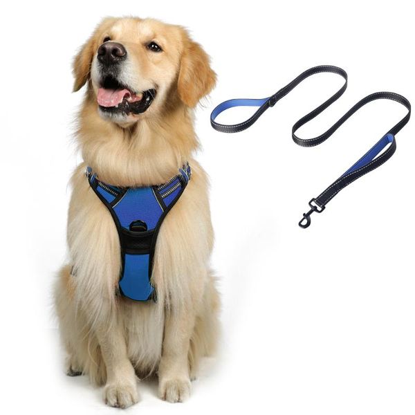 

dog collars & leashes harness leash set no-pull pet with 2 clips adjustable soft padded vest reflective no-choke oxford