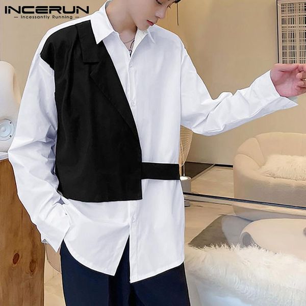 men's casual shirts patchwork men shirt lapel streetwear long sleeve button loose leisure camisas 2021 fashion korean clothing incerun, White;black
men's casual shirts patchwork men shirt lapel streetwear long sleeve button loose leisure camisas 2021 fashion korean clothing incerun, White;black