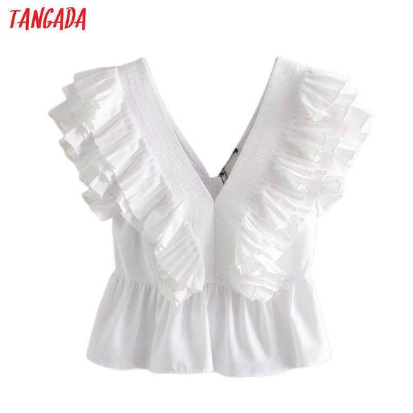 tangada women ruffle white summer shirts v neck short sleeve solid female backless party blouses 4q35 210609
tangada women ruffle white summer shirts v neck short sleeve solid female backless party blouses 4q35 210609