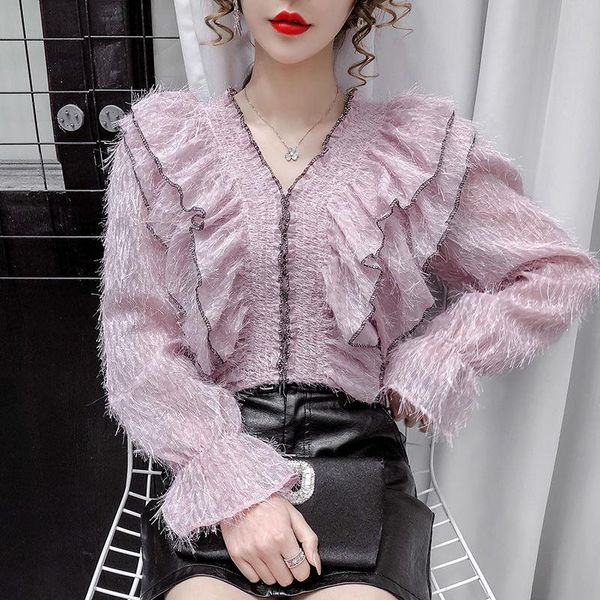 women's blouses & shirts blouse women shirt and winter 2021 ruffled flared sleeves long chiffon v-neck blusas mujer de moda, White
women's blouses & shirts blouse women shirt and winter 2021 ruffled flared sleeves long chiffon v-neck blusas mujer de moda, White