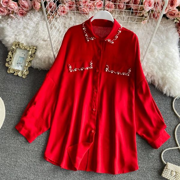 women's blouses & shirts 2021 spring solid color blouse female temperament casual beaded lapel blusa loose mid-length shirt c658, White
women's blouses & shirts 2021 spring solid color blouse female temperament casual beaded lapel blusa loose mid-length shirt c658, White