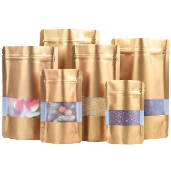 storage bags 100pcs/lot stand up matte gold mylar foil reclosable zipper plastic window pouches tear notch dry food bag
storage bags 100pcs/lot stand up matte gold mylar foil reclosable zipper plastic window pouches tear notch dry food bag