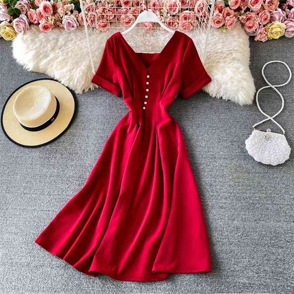 summer french v-neck high waist vestidos women's short-sleeved retro solid color slim midi dress c827 210506, Black;gray
summer french v-neck high waist vestidos women's short-sleeved retro solid color slim midi dress c827 210506, Black;gray
