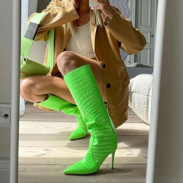 boots pointed toe solod color genuine leather women mid calf crocodile pattern female knight stilettos heels mujer shoes, Black
boots pointed toe solod color genuine leather women mid calf crocodile pattern female knight stilettos heels mujer shoes, Black