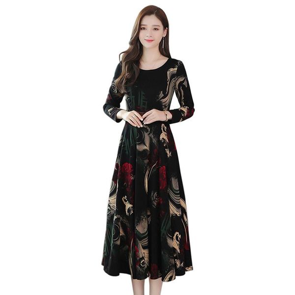 casual dresses vintage print mid-calf dress women autumn long sleeve o-neck thicken, Black;gray
casual dresses vintage print mid-calf dress women autumn long sleeve o-neck thicken, Black;gray