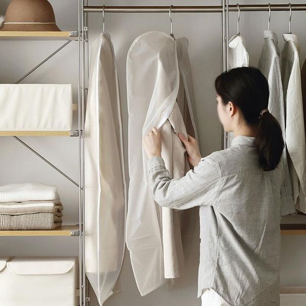 dustproof cloth cover bags transparent wardrobe storage bag dust clothes protector garment suit coat boxes & bins 
dustproof cloth cover bags transparent wardrobe storage bag dust clothes protector garment suit coat boxes & bins
