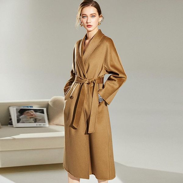 women's wool & blends thickened double breasted cashmere coat with belt autumn winter fashion lapel double-sided tweed jacket loose, Black
women's wool & blends thickened double breasted cashmere coat with belt autumn winter fashion lapel double-sided tweed jacket loose, Black