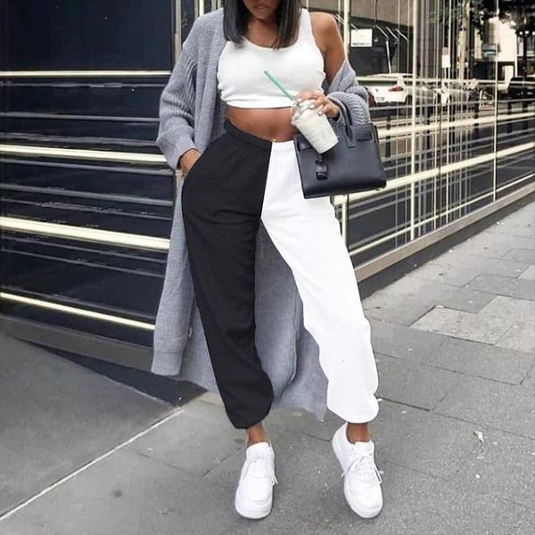 casual color block ankle tied women pants high waist pockets harem long trousers, Black;white
casual color block ankle tied women pants high waist pockets harem long trousers, Black;white
