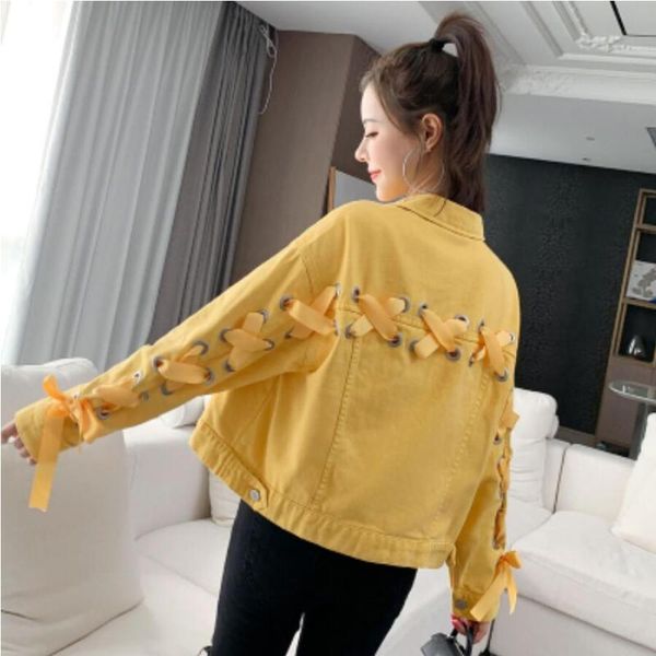 spring and autumn cross-tie wide loose casual denim jacket women's short jackets, Black;brown
spring and autumn cross-tie wide loose casual denim jacket women's short jackets, Black;brown