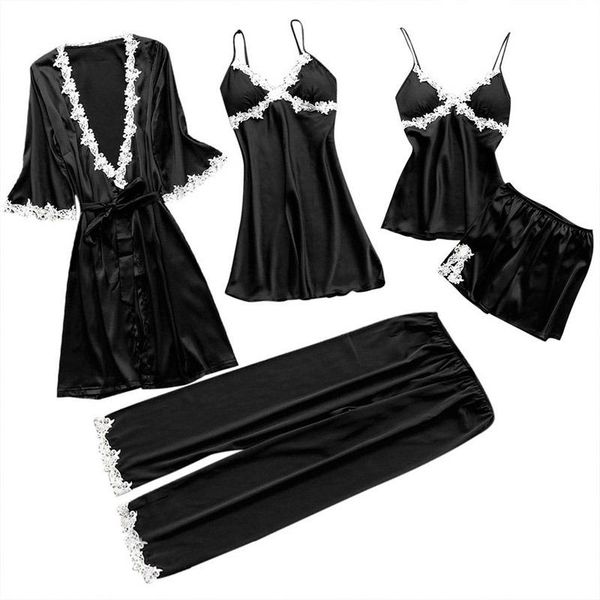 women's sleepwear lace patchwork 5pcs nightgown kimono bathrobe gown dress pajama sets nightie home clothes wedding robe, Black;red
women's sleepwear lace patchwork 5pcs nightgown kimono bathrobe gown dress pajama sets nightie home clothes wedding robe, Black;red