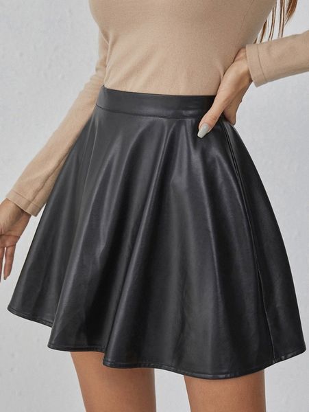 high waist pu leather flare skirt t1tn#, Black
high waist pu leather flare skirt t1tn#, Black