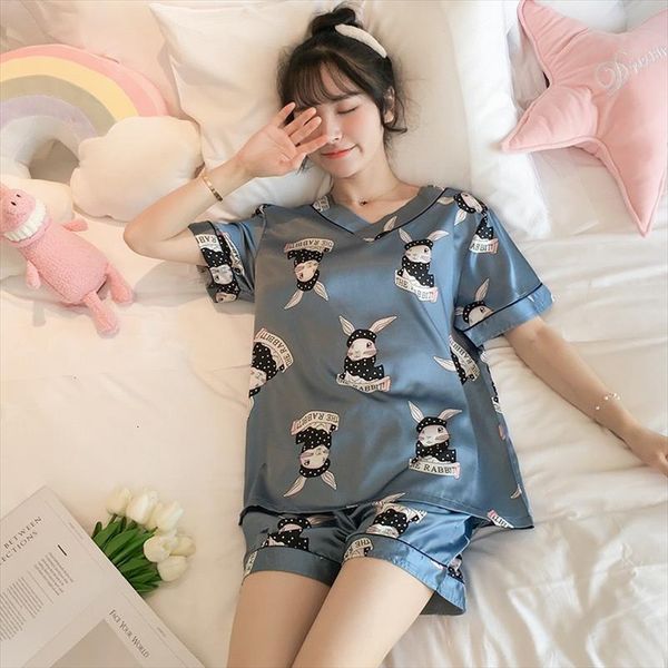 2pc summer pajamas ice womens sleepwears silk short sleeved shorts home service cartoon cute clothes for women, Black;red
2pc summer pajamas ice womens sleepwears silk short sleeved shorts home service cartoon cute clothes for women, Black;red