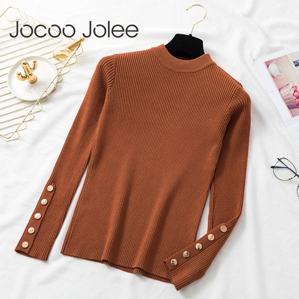 women casual solid long sleeve knitted sweater korean chic button pullover elasticity soft jumper winter thick 210428, White;black
women casual solid long sleeve knitted sweater korean chic button pullover elasticity soft jumper winter thick 210428, White;black