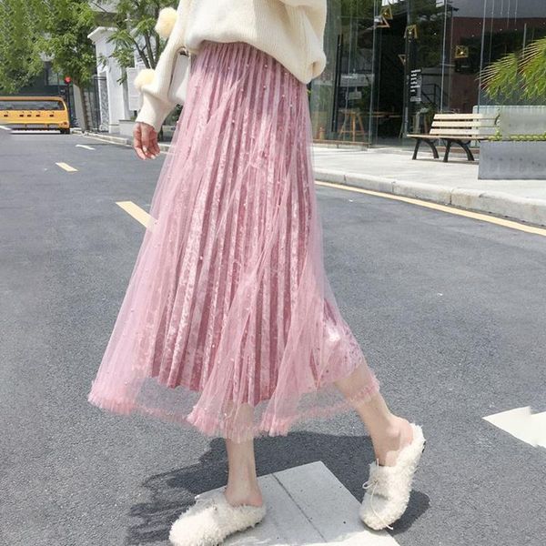 skirts golden velvet long women mesh elastic waist pleated skirt vintage elegant loose spring harajuku pearls beading x993, Black
skirts golden velvet long women mesh elastic waist pleated skirt vintage elegant loose spring harajuku pearls beading x993, Black