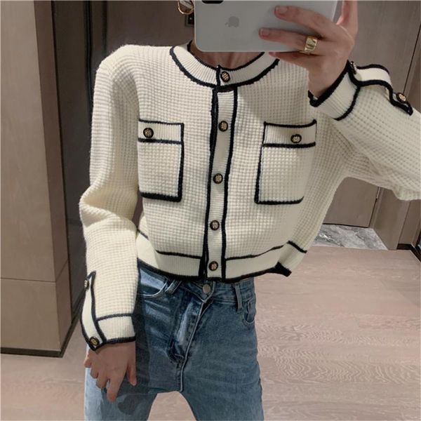 women's jackets fashion small fragrance jacket knitted cardigan thin color contrast long-sleeved loose sweater top, Black;brown
women's jackets fashion small fragrance jacket knitted cardigan thin color contrast long-sleeved loose sweater top, Black;brown