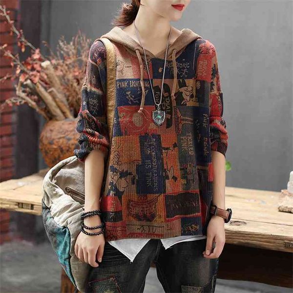 literature art retro long-sleeved hooded knitted sweater women fashion drawstring printed stitching female spring 210427, White;black
literature art retro long-sleeved hooded knitted sweater women fashion drawstring printed stitching female spring 210427, White;black
