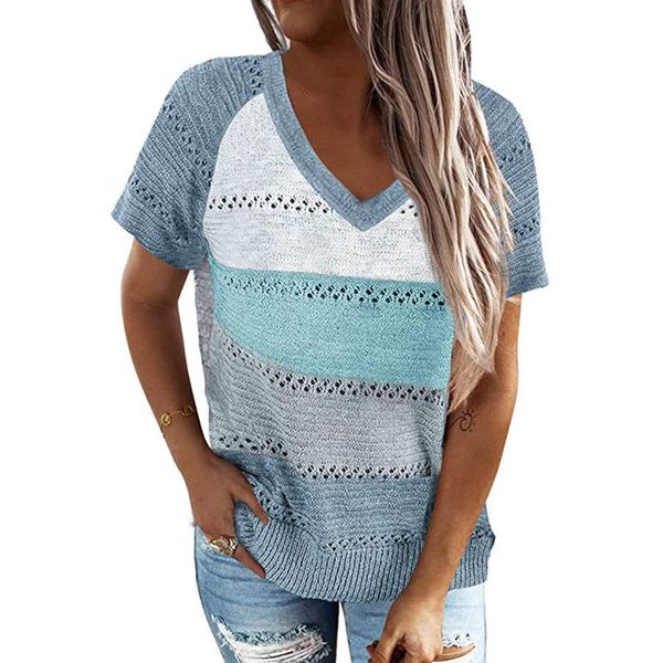 women's t-shirt summer women v neck casual short sleeve 2021 contrast color patchwork ladies clothes loose hollow out tee shirt d30, White
women's t-shirt summer women v neck casual short sleeve 2021 contrast color patchwork ladies clothes loose hollow out tee shirt d30, White