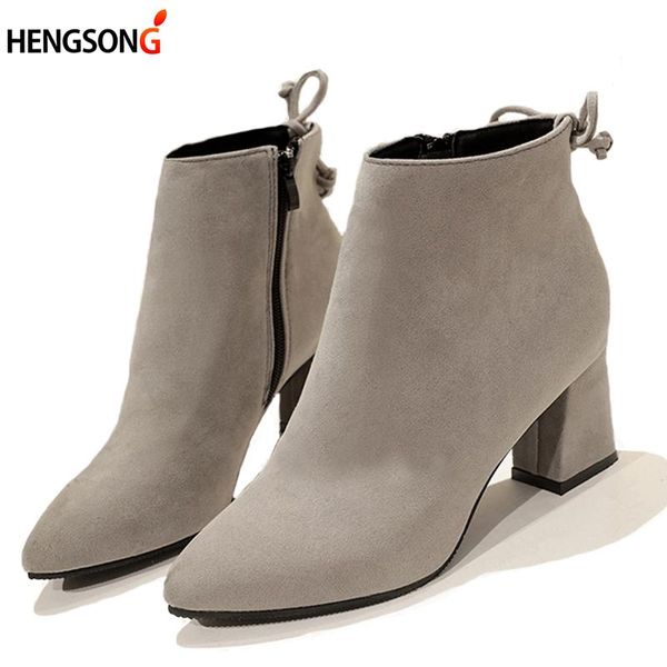 boots fashion spring women zip casual flock pointed toe high square heel women's ankle botas mujer, Black
boots fashion spring women zip casual flock pointed toe high square heel women's ankle botas mujer, Black